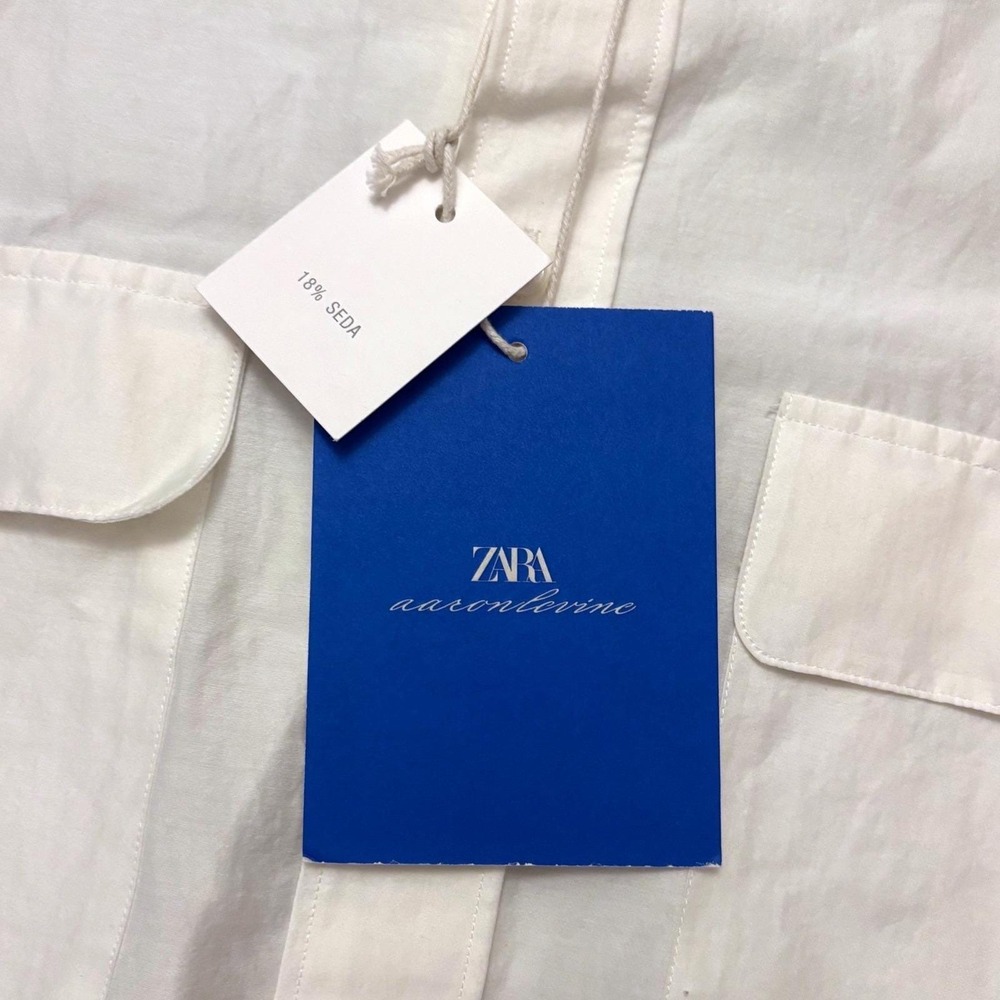 Aaron Levine ZARA Silk Relax Flowy Button Work Shirt Men Large Off White Cotton - Picture 6 of 14